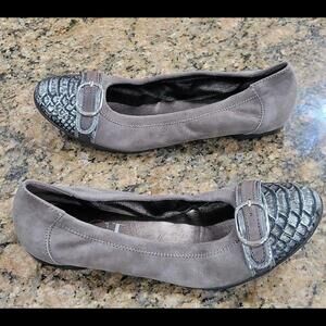 AGL Womens Ballet Flats Brown Silver Snake Toe Buckle Comfort Shoes 39.5 9